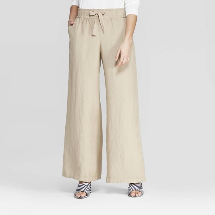 Women's Regular Fit High-rise Wide Leg Linen Pants - A New Day Tan