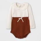 Baby Girls' Peter Pan Collar Sweater Romper - Cat & Jack Brown Newborn