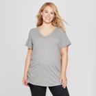 Maternity Plus Size Short Sleeve Shirred V-neck T-shirt - Isabel Maternity By Ingrid & Isabel Medium Gray Heather