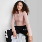 Women's Long Sleeve Quarter Zip Tiny Top T-shirt - Wild Fable Rose Pink