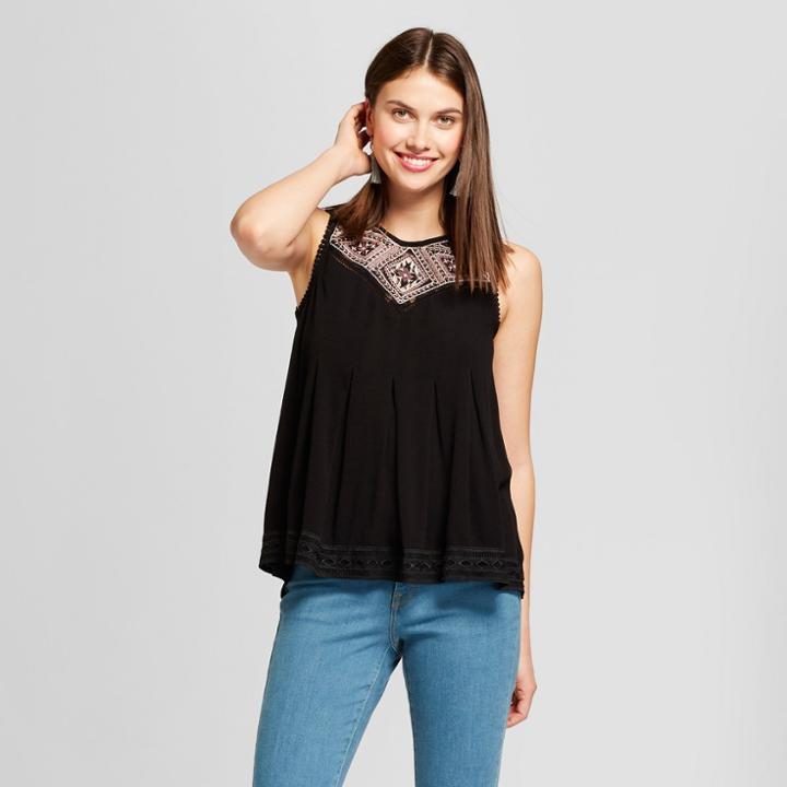 Women's Embroidered Lace Back Tank - Knox Rose Black