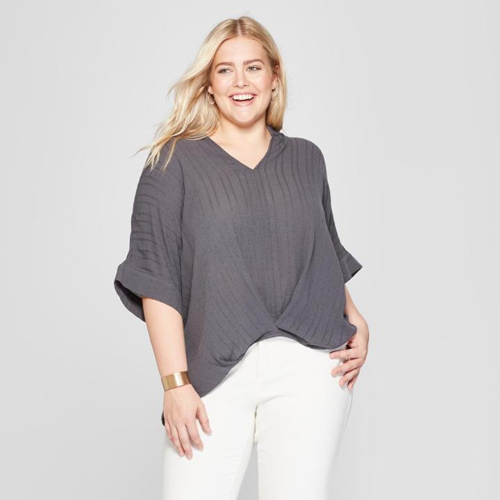 Women's Plus Size Wrap Front Blouse - Universal Thread Gray