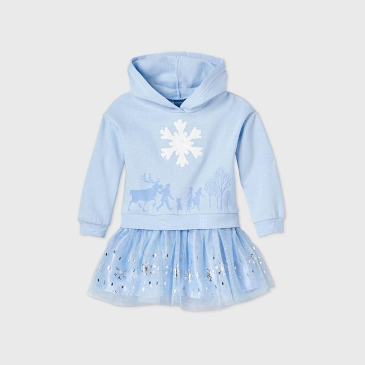 Toddler Girls' Disney Frozen Hooded Fleece Long Sleeve Tutu Dress -