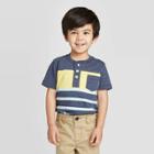Petiteoshkosh B'gosh Toddler Boys' Short Sleeve Stripe Henley Knit T-shirt - Blue/yellow 12m, Toddler Boy's
