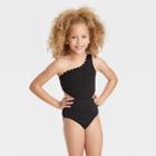 Girls' Solid Summer Scallop Swimsuit - Art Class Black