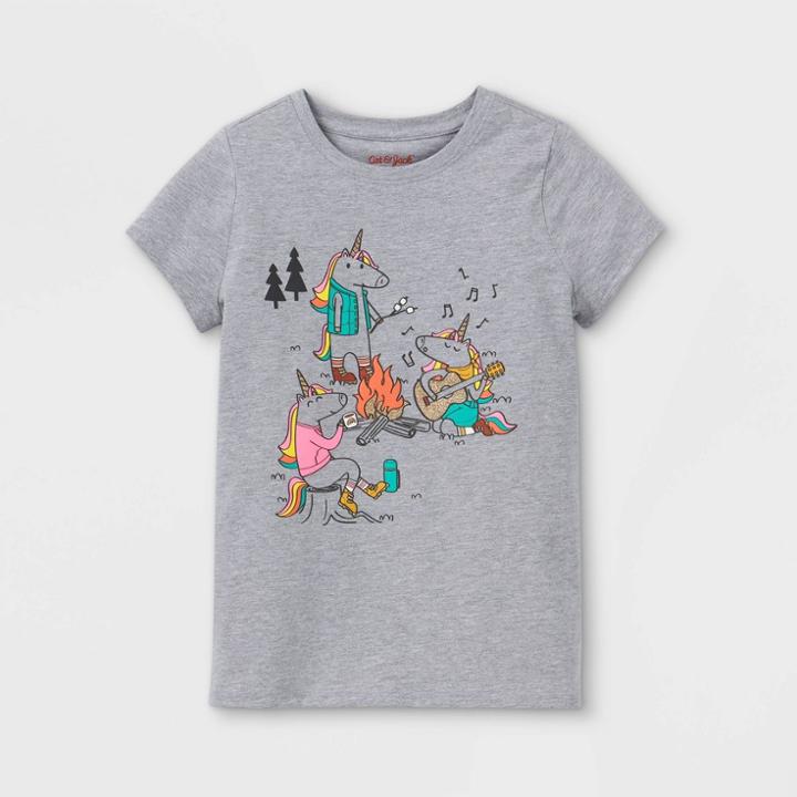 Girls' 'camping Unicorns' Short Sleeve Graphic T-shirt - Cat & Jack Heather Gray