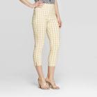 Women's Gingham Mid-rise Cropped Capri Pants - Who What Wear Taupe/white (brown/white)