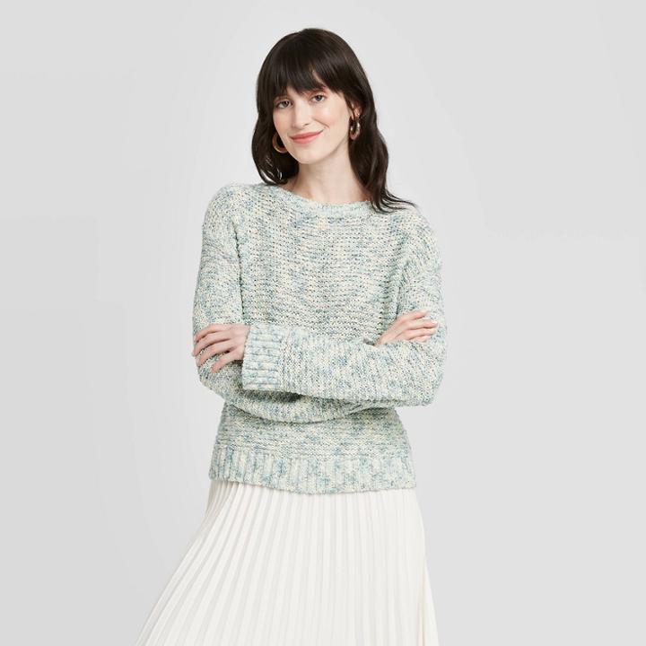 Women's Crewneck Color Effect Pullover Sweater - A New Day Green