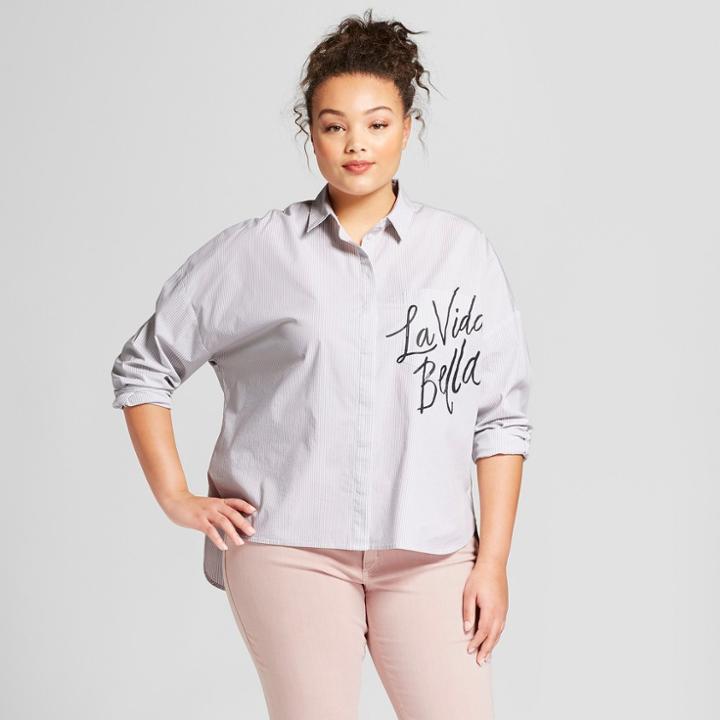 Women's Plus Size Oversized Long Sleeve Graphic Shirt - A New Day Gray