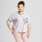 Women's Plus Size Oversized Long Sleeve Graphic Shirt - A New Day Gray