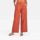 Women's High-rise Pleat Front Wide Leg Trousers - A New Day Orange