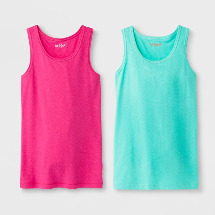 Girls' 2pk Tank Top - Cat & Jack Pink/green Xs, Girl's, Green Pink