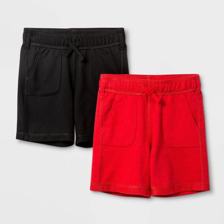 Toddler Boys' 2pk Adaptive Knit Pull-on Shorts Cat & Jack - Black/red