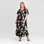 Women's Plus Size Floral Print Short Sleeve Wrap Maxi Dress - Ava & Viv Black X, Women's