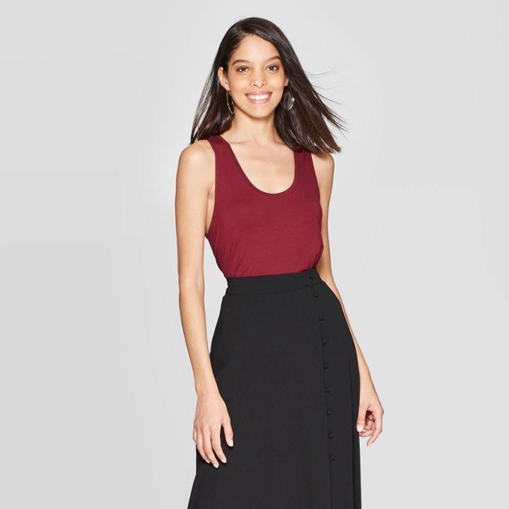 Women's Sleeveless Scoop Neck Tank Top - A New Day Burgundy (red)