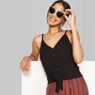 Women's V-neck Button Frontwaffle Tank Top - Wild Fable Black