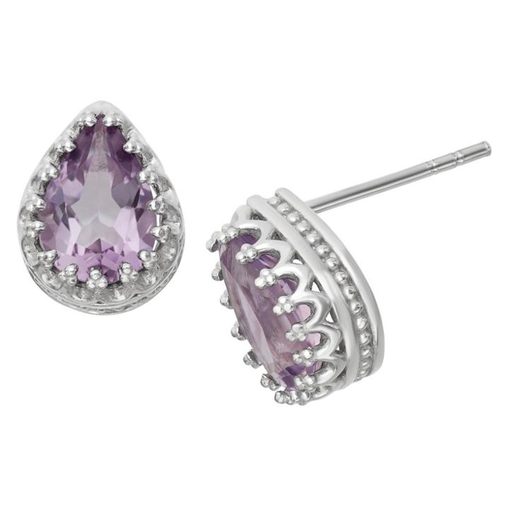 2 2/3 Tcw Tiara Sterling Silver Pear-cut Amethyst Crown Earrings