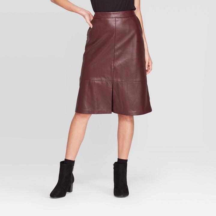 Women's High-rise A Line Leather Skirt - A New Day Brown