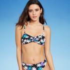 Juniors' Tie-front Bandeau Bikini Top - Xhilaration Black Floral Print