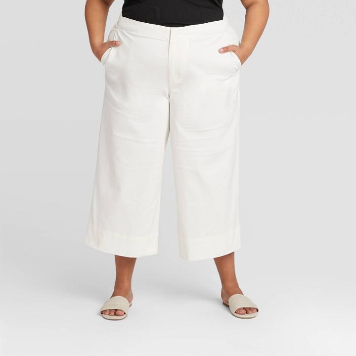 Women's Plus Size High-rise Cropped Wide Leg Pants - Prologue White