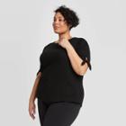 Women's Plus Size Short Sleeve Crewneck Pointelle Tie Top - Ava & Viv Black X, Women's