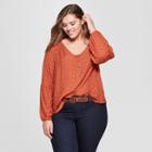 Women's Plus Size Long Sleeve Henley Blouse - Universal Thread Rust