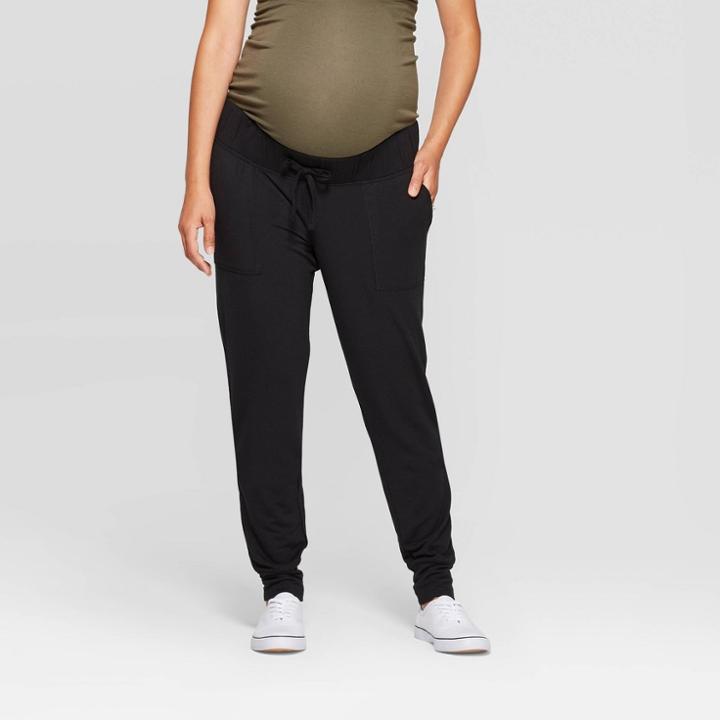 Maternity Mid-rise Drapey Jogger Pants - Isabel Maternity By Ingrid & Isabel Black