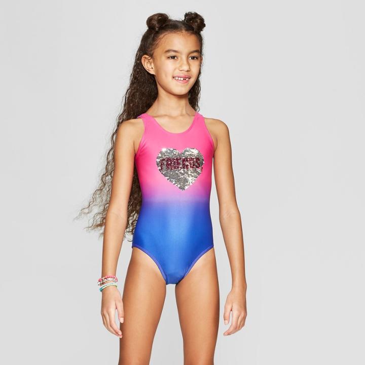 Girls' Flip Sequin Wish You Were Here One Piece Swimsuit - Cat & Jack Blue