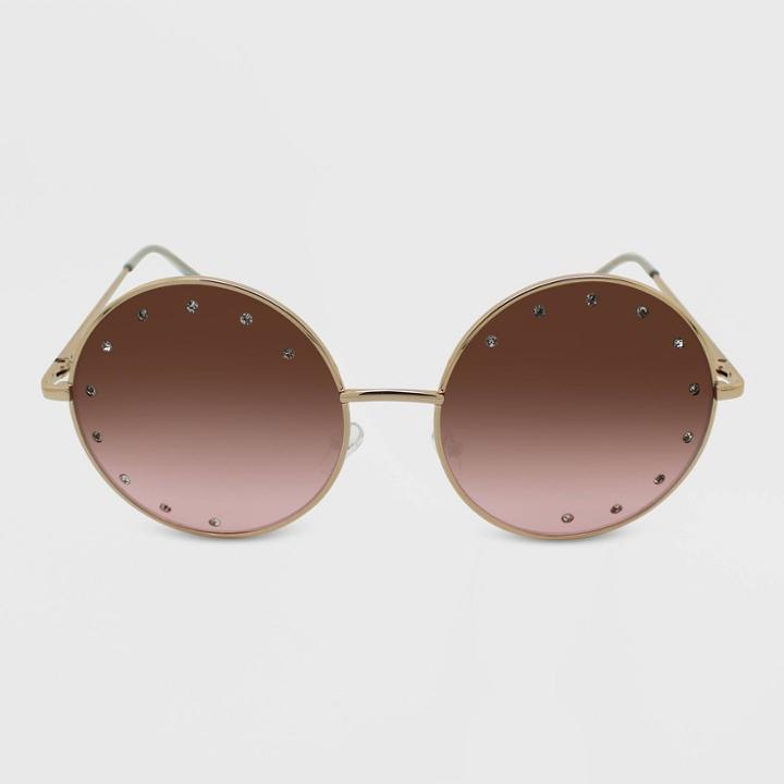 Women's Oversized Studded Round Sunglasses - Wild Fable Gold