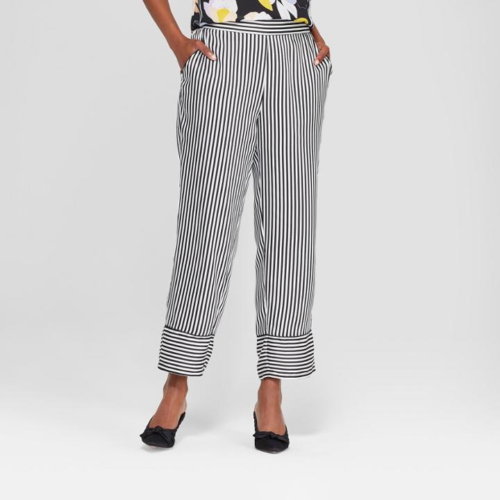 Women's Striped Straight Leg Pajama Crop Pants - Who What Wear Black/white