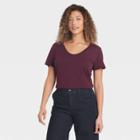 Women's Short Sleeve V-neck T-shirt - A New Day Burgundy