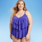 Women's Plus Size Tiered Tankini Top - Aqua Green Violet X