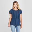 Women's Flutter Short Sleeve Windowpane Lace Back Top - Knox Rose Sapphire (blue)