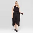 Women's Plus Size Sleeveless Crewneck Wrap Skirt Maxi Dress - Ava & Viv Black