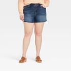 Women's Plus Size High-rise Vintage Midi Jean Shorts - Universal Thread Dark Blue