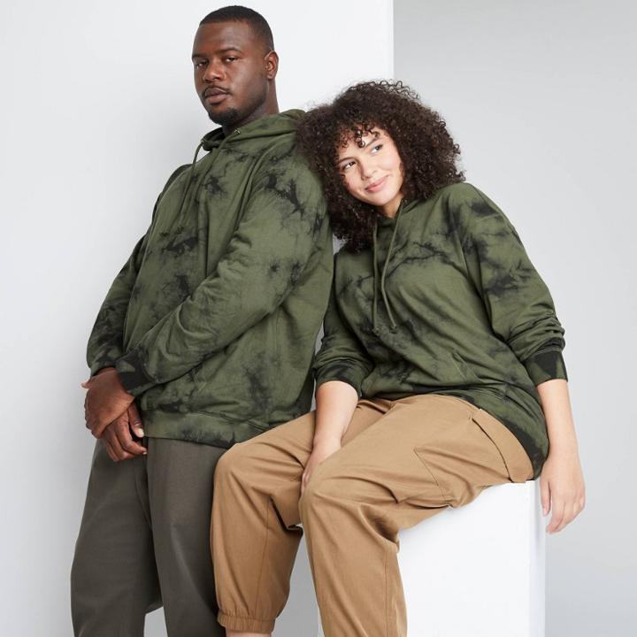 Adult Extended Size Regular Fit Hooded Sweatshirt - Original Use Olive Green/tie-dye Design