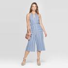 Women's Striped Sleeveless V-neck Wide Leg Jumpsuit - Universal Thread Blue