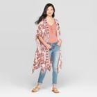 Women's Floral Print Short Sleeve Open-front Kimono Jacket - Knox Rose Red