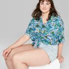Women's Plus Size Short Sleeve Collared Button-down Tropical Camp Shirt - Wild Fable Blue