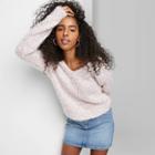 Women's Long Sleeve V-neck Fuzzy Pullover Sweater - Wild Fable Lilac Xxl, Women's, Purple