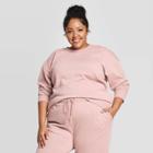 Women's Plus Size Embroidered Long Sleeve Crewneck Sweatshirt - Universal Thread Pink