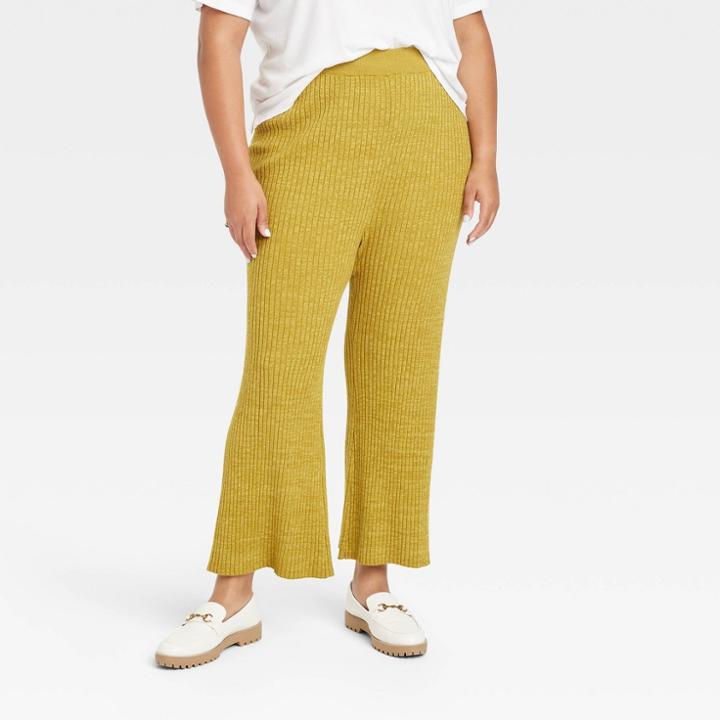 Women's Plus Size High-rise Ribbed Sweater Pants - Ava & Viv Green X