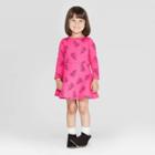 Toddler Girls' Long Sleeve Unicorn Print Dress - Cat & Jack Dark Pink 12 M, Toddler Girl's,
