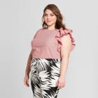Women's Plus Size Striped Ruffle Sleeve Asymmetrical Shell - Who What Wear Red/white X, Red/white