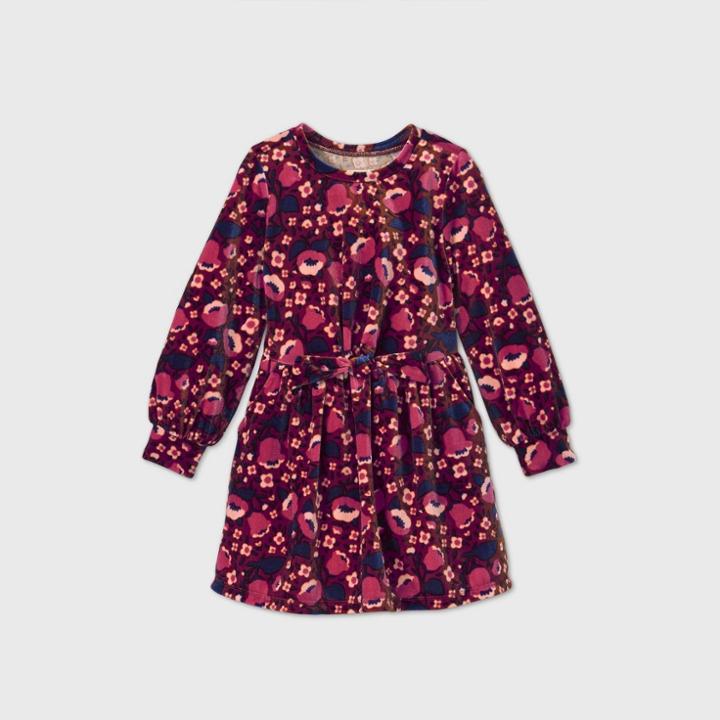 Toddler Girls' Floral Velour Long Sleeve Dress - Cat & Jack