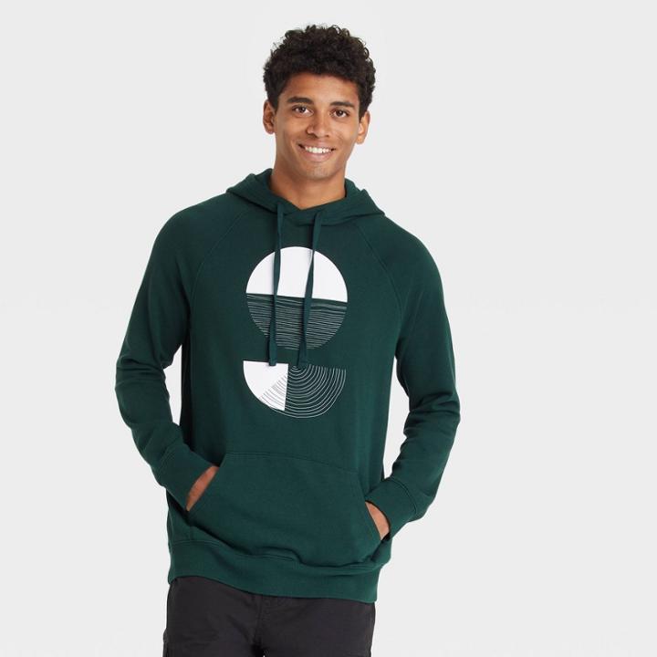 Men's Regular Fit Hooded Graphic Sweatshirt - Goodfellow & Co Dark Green