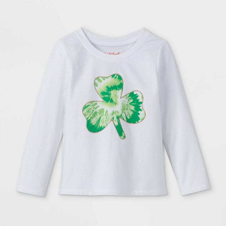 Toddler Girls' Tie-dye Shamrock Long Sleeve Graphic T-shirt - Cat & Jack White