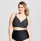 Costa Del Sol Women's Plus Size Polka Dot Scallop Bikini Top - Black/white