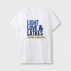 Shinsung Tongsang Women's Short Sleeve Hanukkah 'light, Love & Latkes' Baseball T-shirt - White