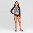 Girls' Neon Jungle Rash Guard Bikini 2pc Set - Art Class Black